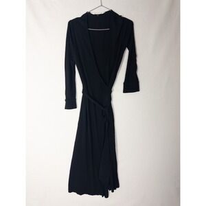 Diane Von Furstenberg Cocktail Dress Womens 4 Black Wrap‎ V Neck Ruffle